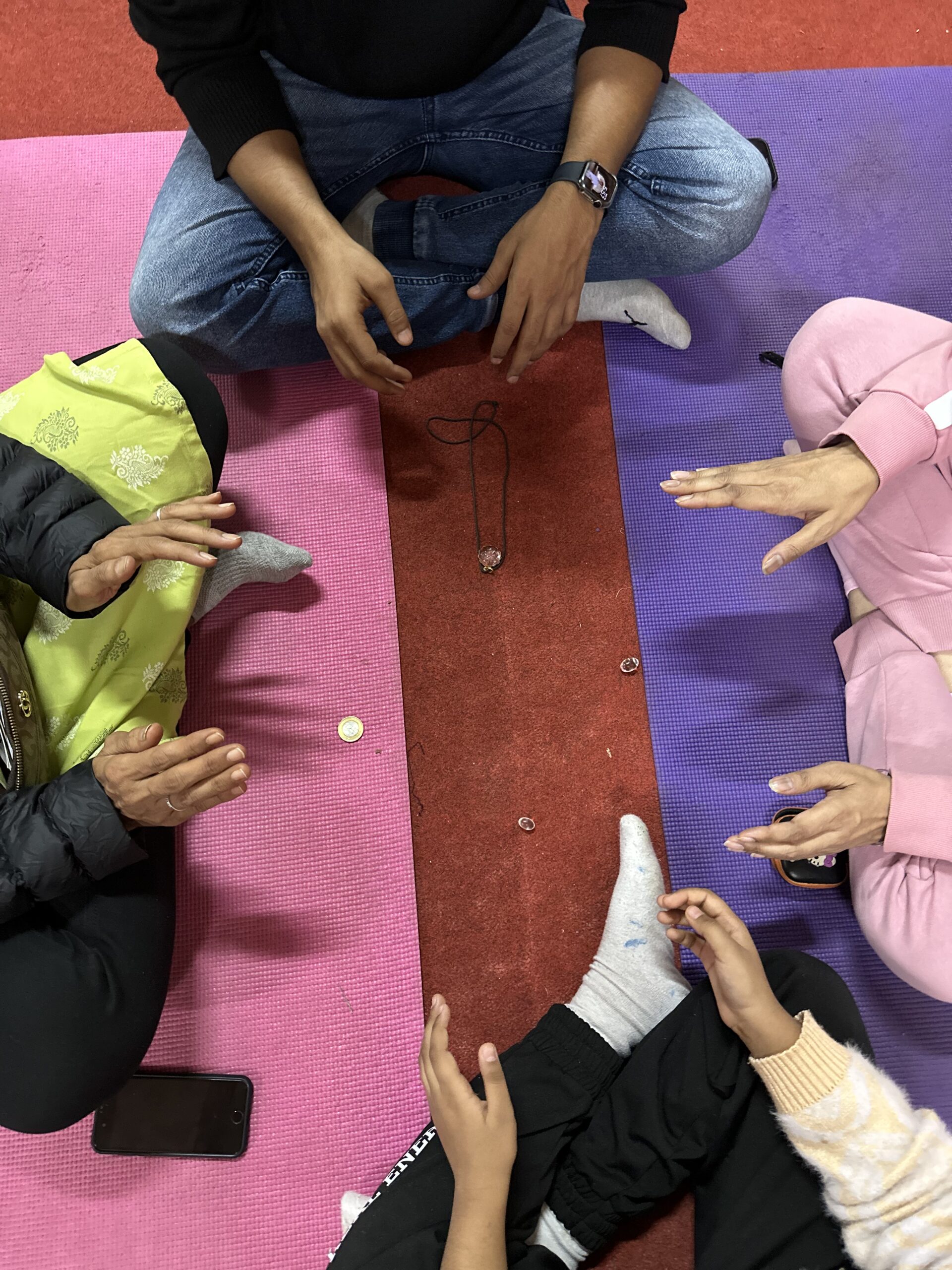 Participants meditating together during a group session